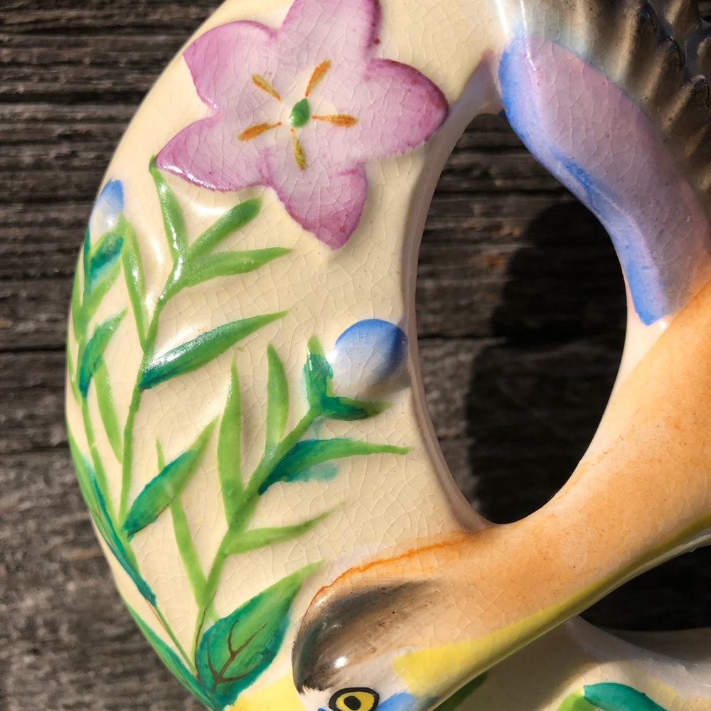 Vintage Wall Pocket Japan made PY crane duck ceramic flower vase Japanese bird💚 - Picture 12 of 14